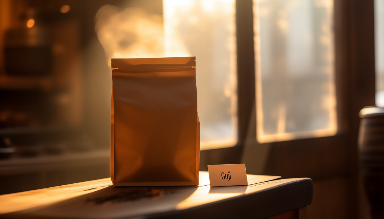 A fresh bag of coffee on the bench, still warm